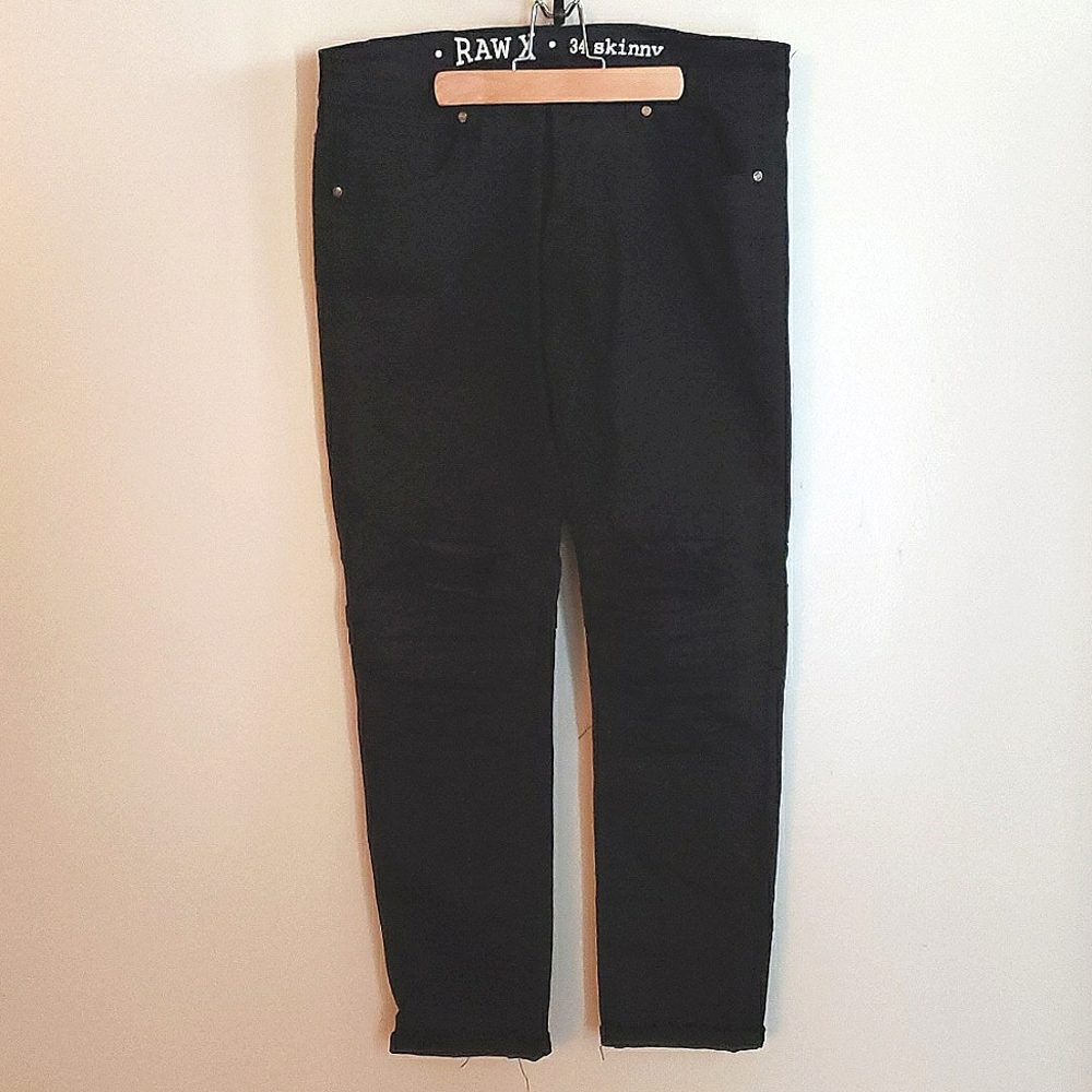 Mens Raw X Distressed Black Biker Jean